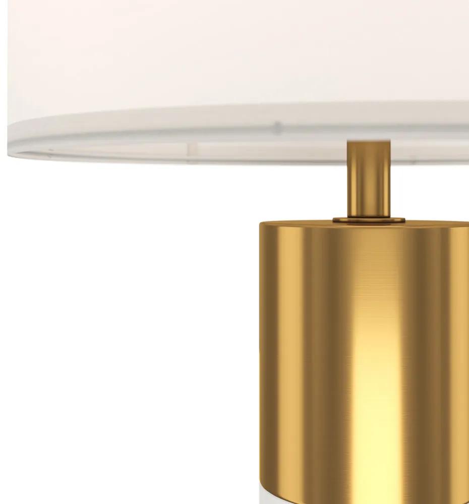 Lampada Da Tavolo Moderno Bianco Metallo Ottone Paralume Tessuto 1 Luce E27 60W