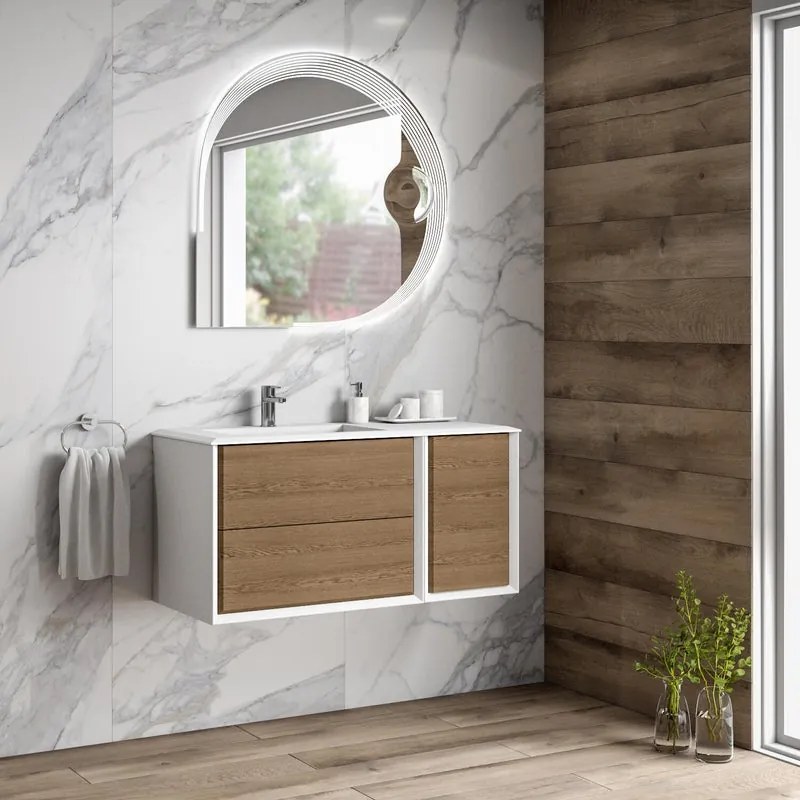 Mobile sottolavabo e lavabo Bellagio bianco/rovere tabacco L 105 x H 51 x P 46 cm 1 vasca 3 cassetti