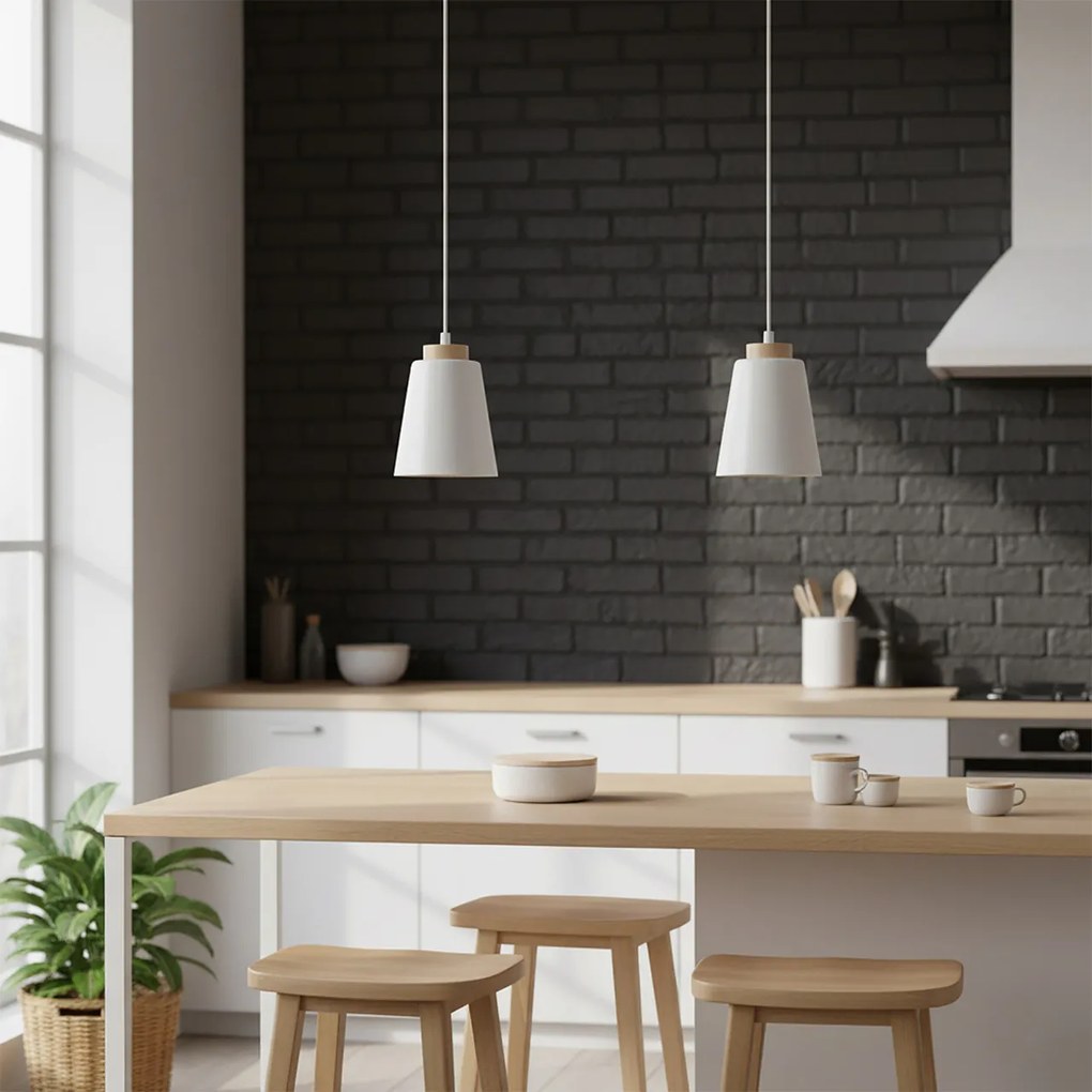 Lampadario a Sospensione in Acciaio e Legno BOLERO White