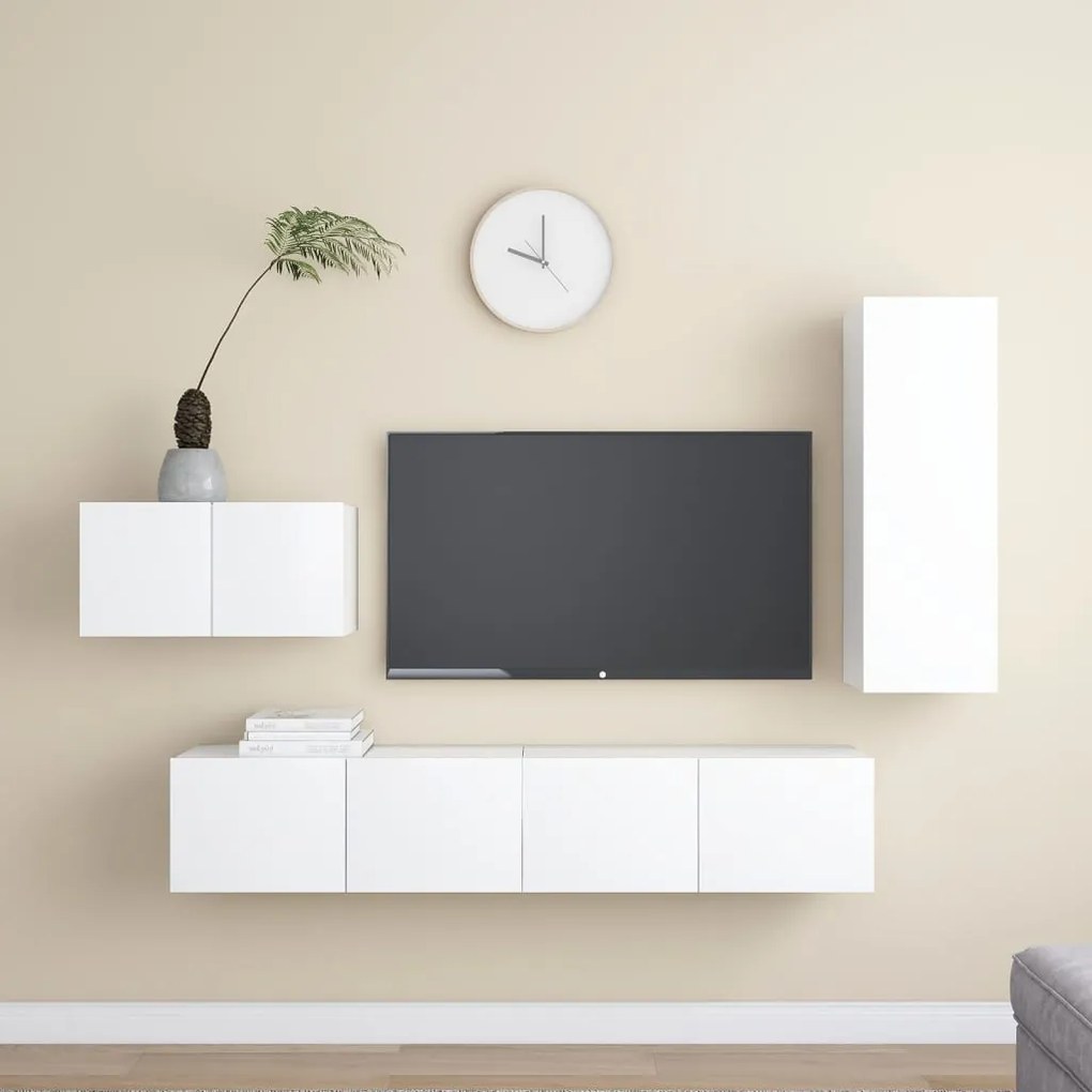 Set Mobili Porta Tv 4 Pz Bianco İn Legno Multistrato /