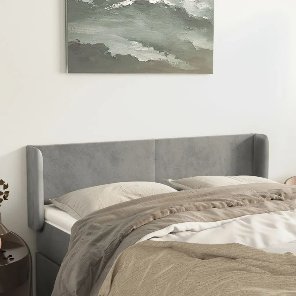 Testiera ad orecchio grigio chiaro 147x16x78/88 cm in velluto