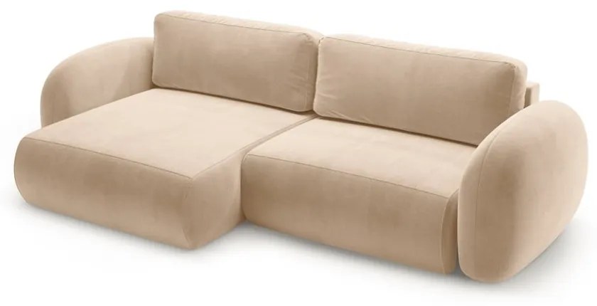 Divano angolare beige allungabile/con contenitore con rivestimento in velluto Tonale – Cosmopolitan Design