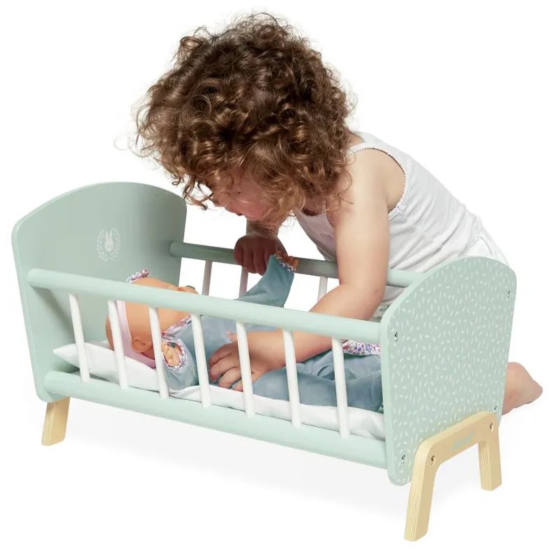 Culla in legno per bambole con copertina e cuscino - Zen