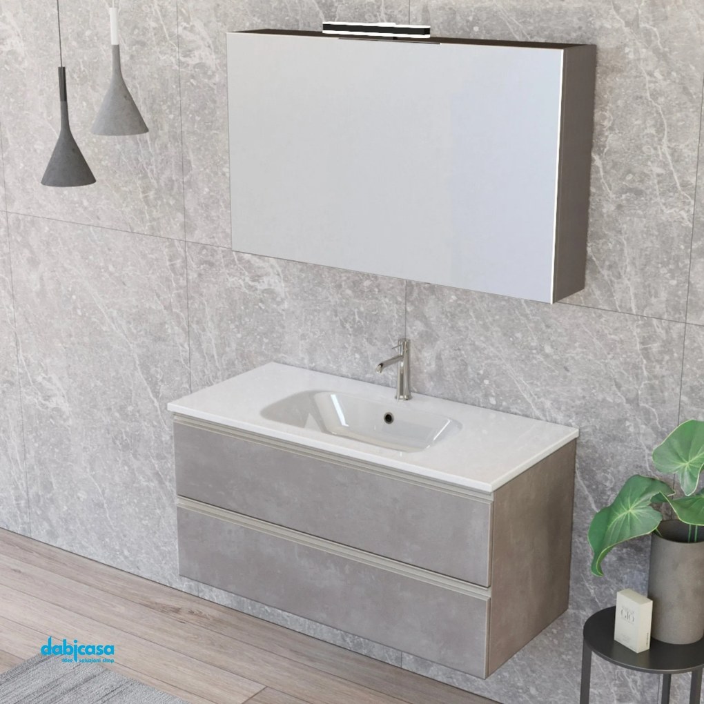 Mobile Bagno Nubo "Unit Two" Sospeso da 100 cm Cemento Grigio Caldo