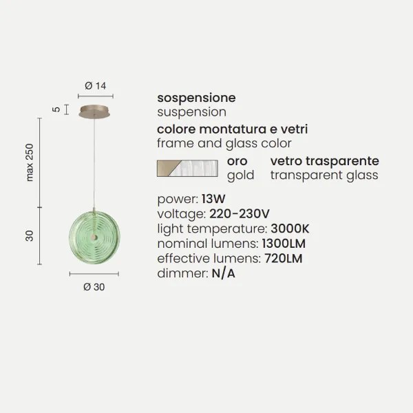 Lampada a sospensione LED JOKEY in metallo e vetro decorato TRASPARENTE 30 cm