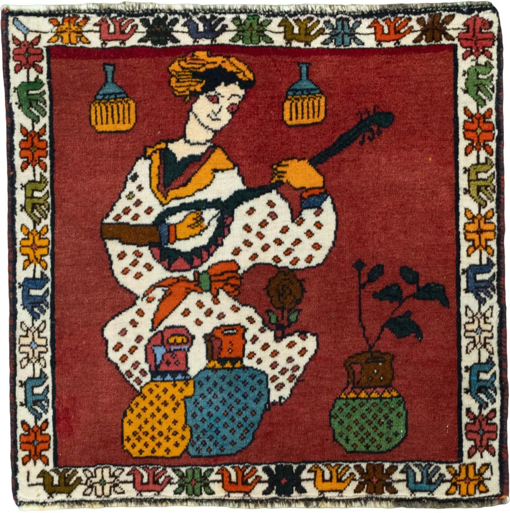 Shiraz Tappeto 60x60 Rosso (Iran) Annodato A Mano