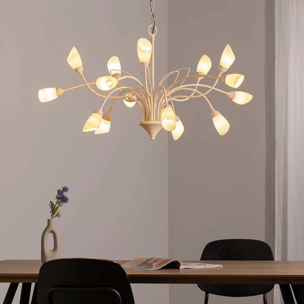 Jupiter Lampada a sospensione Gloriosa, vetro, crema, 15 luci