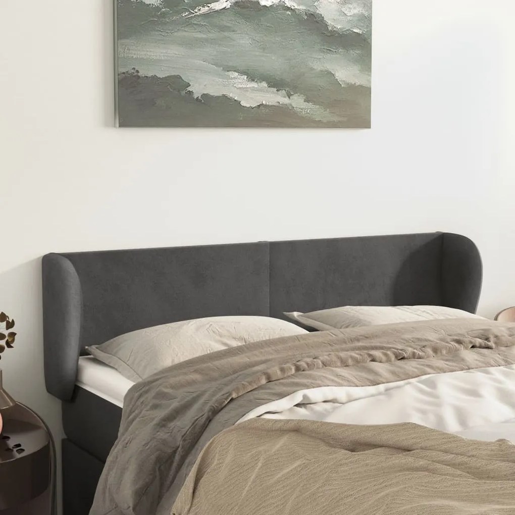 Testiera Ad Orecchio Grigio Scuro 147x23x78/88 Cm İn Velluto /