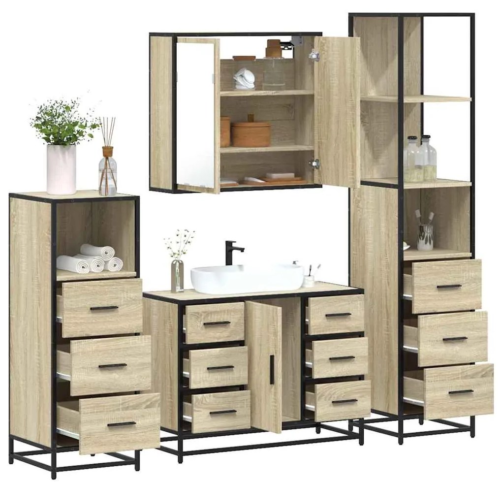 Set Mobili Da Bagno 4 Pz Rovere Sonoma İn Legno Multistrato /