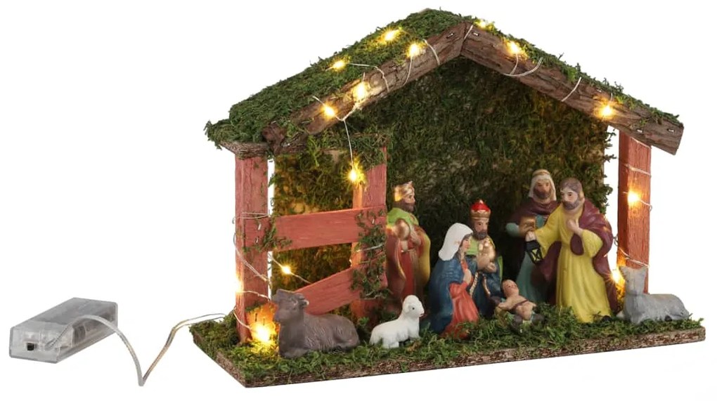 Presepe di Natale Illuminato con LED in Legno Decorazione