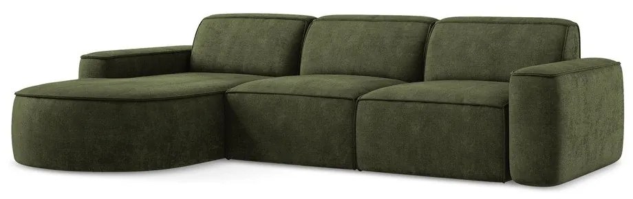 Divano angolare verde (con penisola a sinistra/con chaise lounge) con rivestimento in ciniglia Omao – Makamii