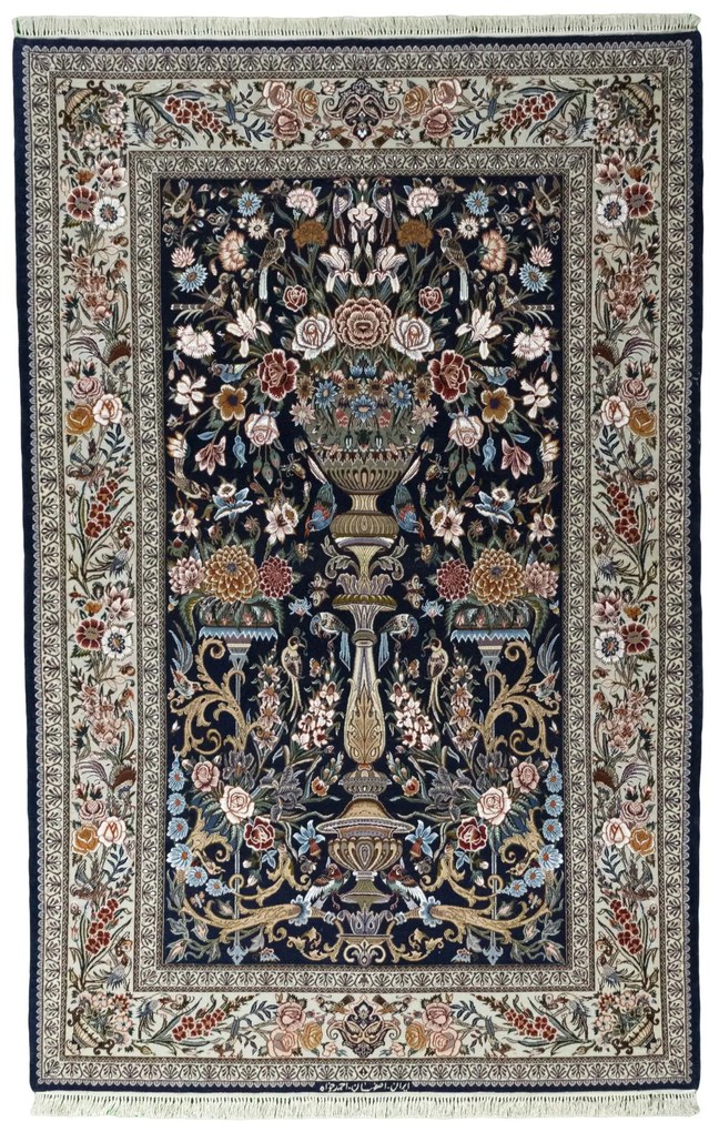 Isfahan Tappeto 140 x 220 Blu (Iran) Annodato A Mano