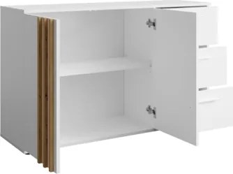 Credenza 120 Cm 2 Ante 3 Cassetti Listelli Rovere Toll Bianco Opaco
