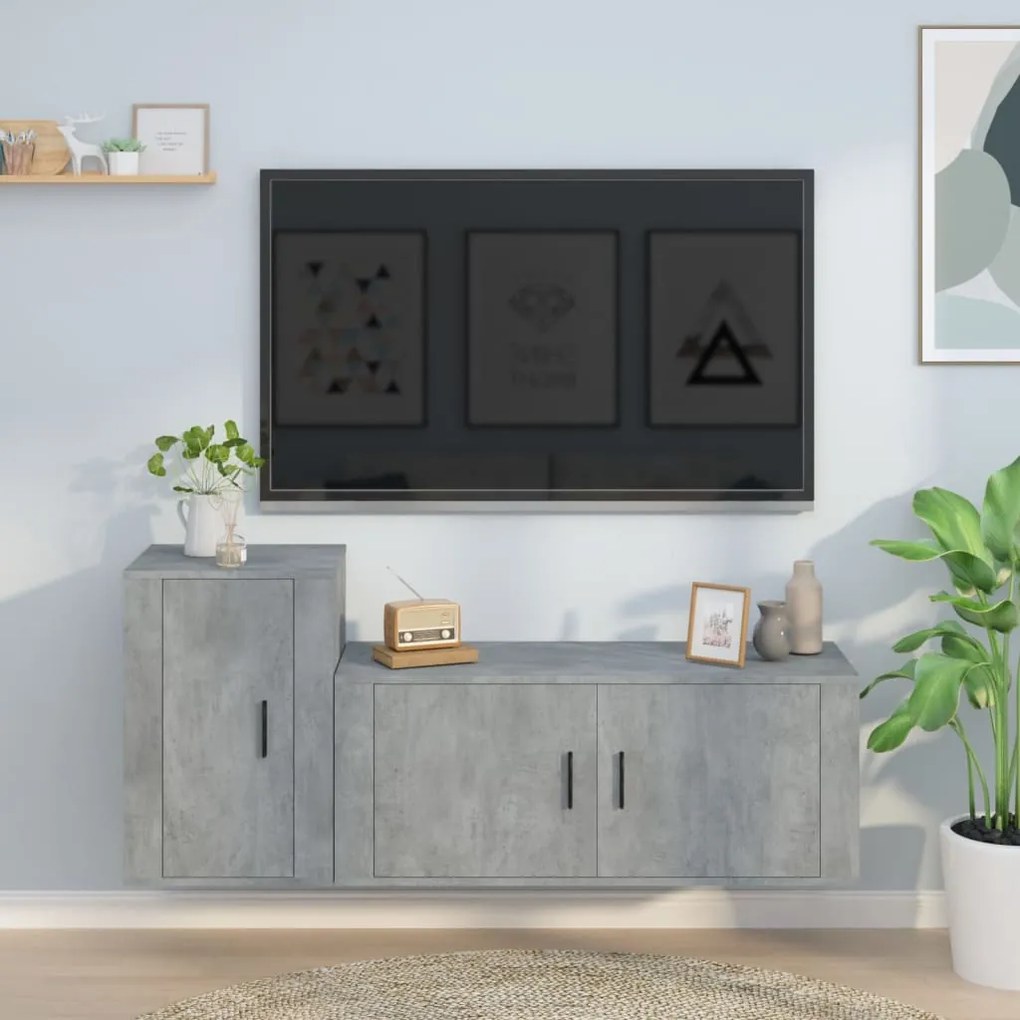 Set di Mobili Porta TV 2 pz Grigio Cemento in Legno Multistrato