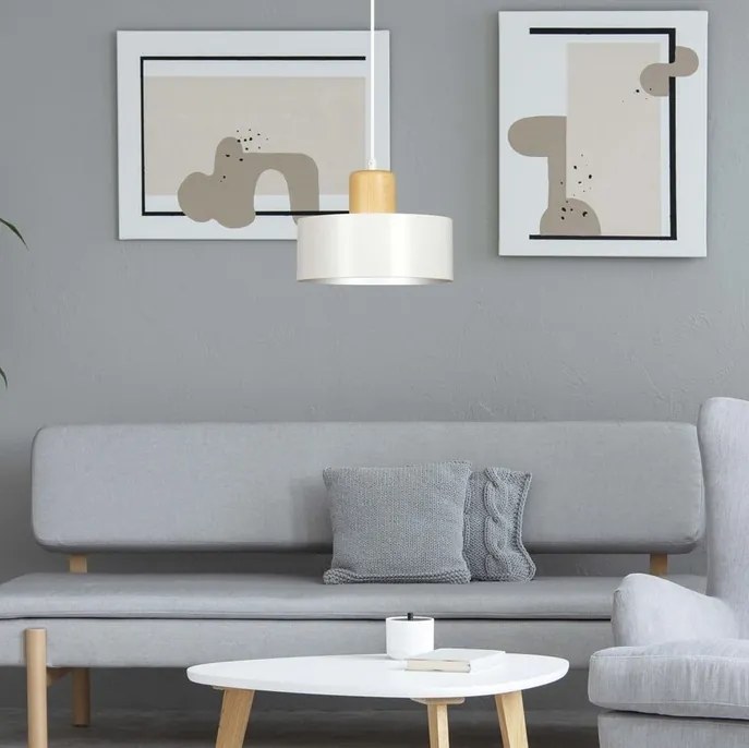 Lampadario a Sospensione in Acciaio e Legno TORIN 1 Nero/Bianco E27