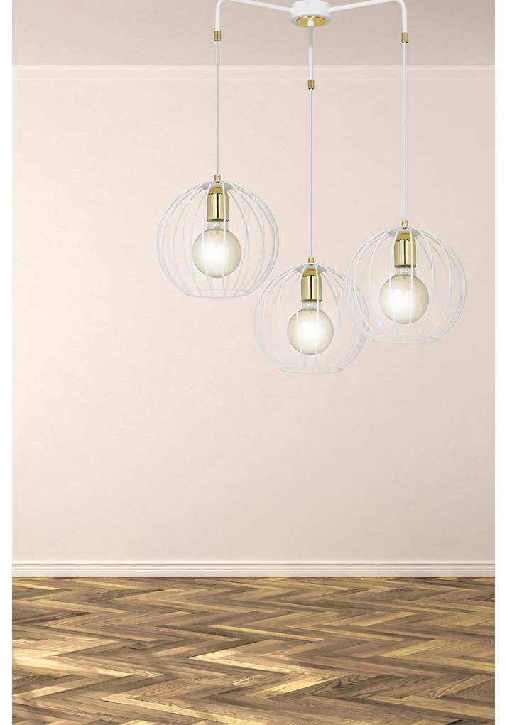 Lampadario Contemporaneo Omoikane Acciaio Bianco 3 Luci E27 Ip20