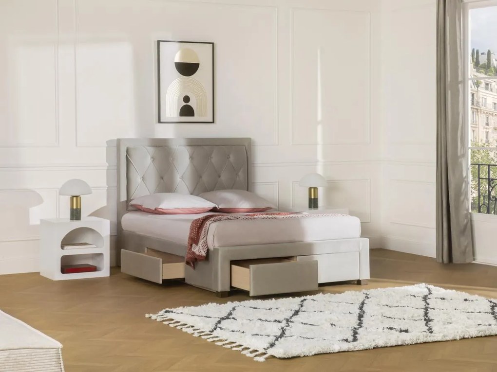 Letto matrimoniale con cassetti 160 x 200 cm in Velluto Beige - LEOPOLD