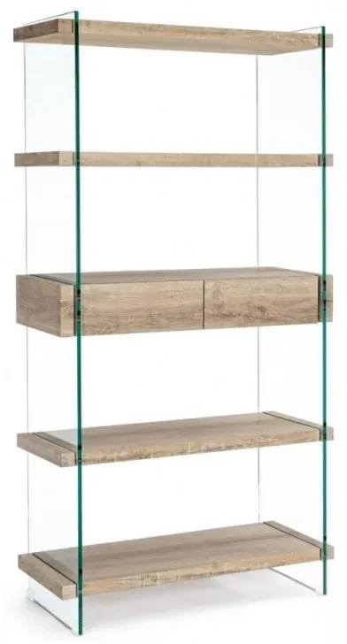 Libreria 4 ripiani e due cassetti Line Kenya 90x39x180h cm