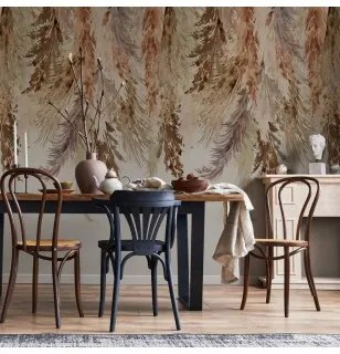 Carta da parati - Minimalist boho landscape - dangling leaves in beige colours Lavabile 250x175