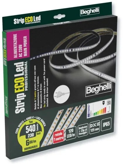 Strip LED 1 metro IP65 230V, 6W luce naturale 4000K, tagliabile