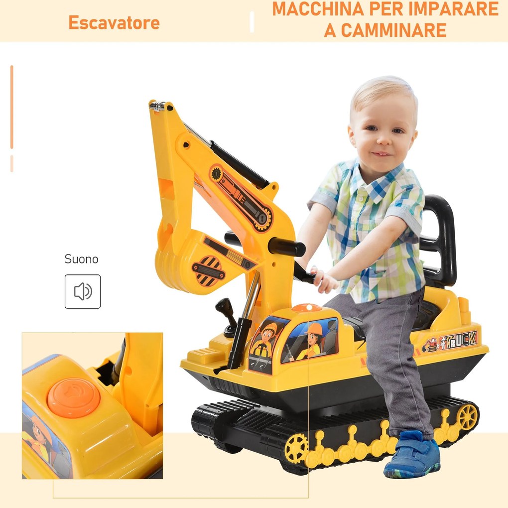 Escavatore Ruspa Cavalcabile per Bambini Giallo e Nero...