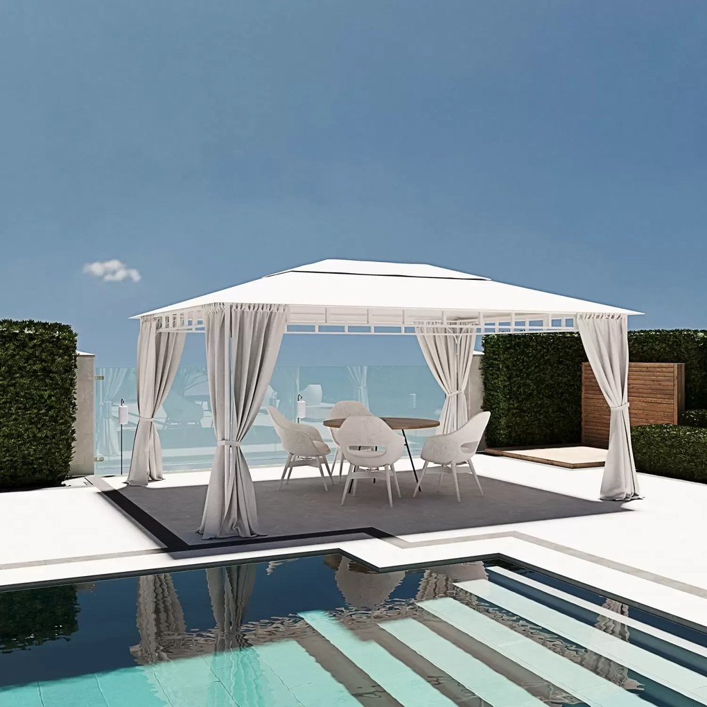 Gazebo Da Giardino 3 x 4 M Con Tende Laterali Richiudibili Struttura In Acciaio Robusto Copertura Impermeabile 180 g/m² Con 4 Teli Laterali Esterno Giardino Piscina Fiere Ombreggiante Privacy Bianco