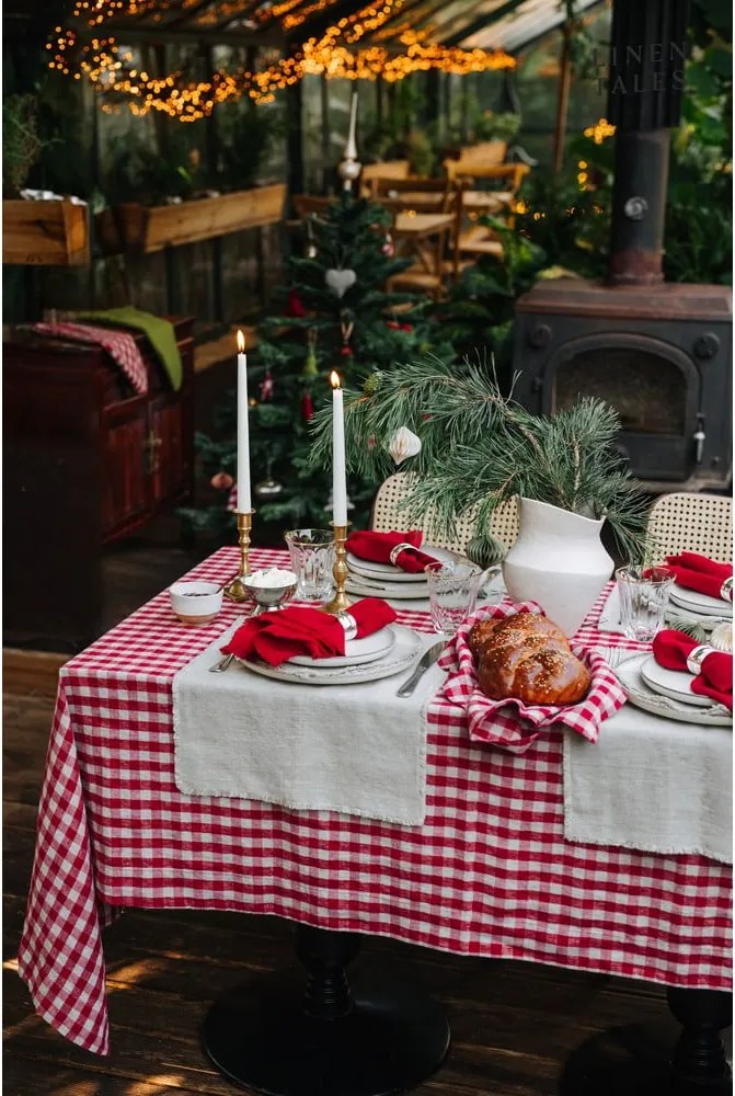 Tovaglia di lino 140x250 cm Red Gingham - Linen Tales
