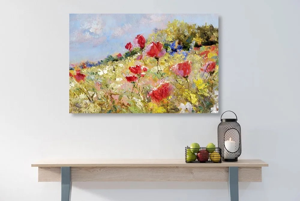 Quadro su tela – Papaveri dipinti sul prato