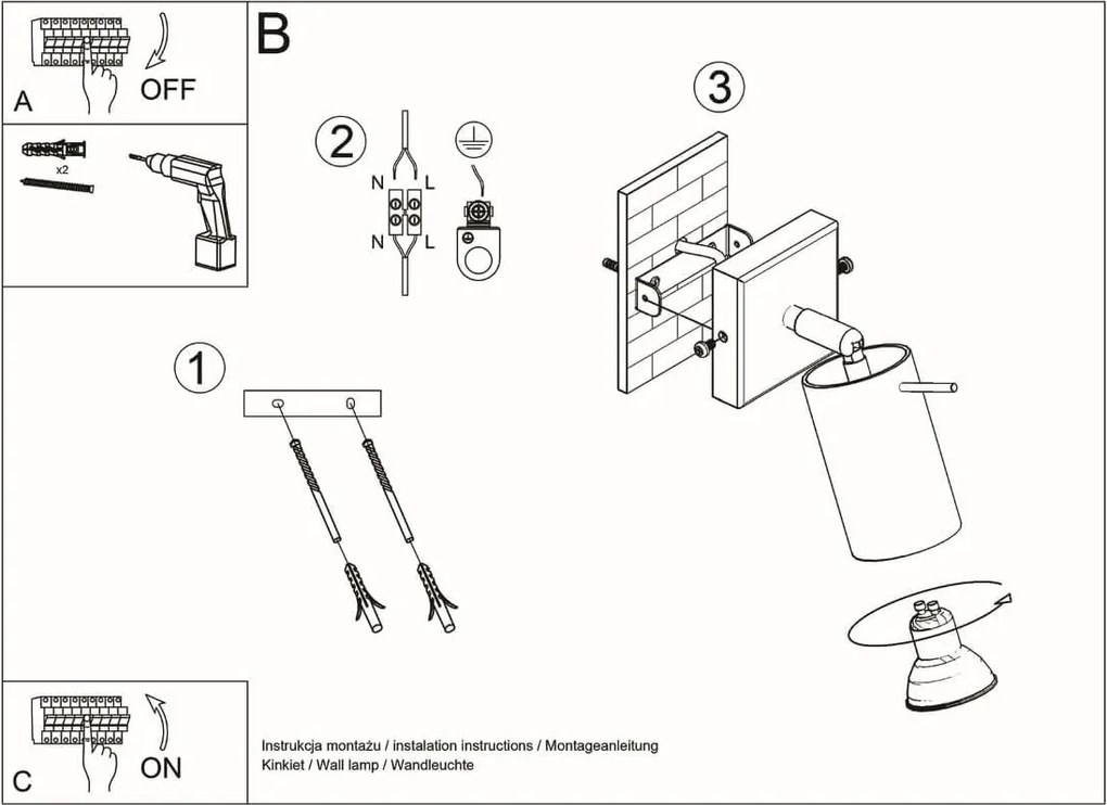 Applique da Parete RING GU10 Orientabile con interruttore