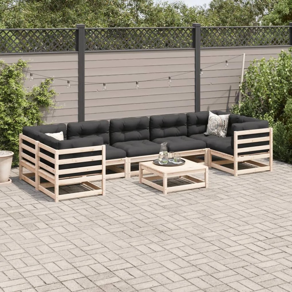 Set divani da giardino 8 pz con cuscini legno massello di pino