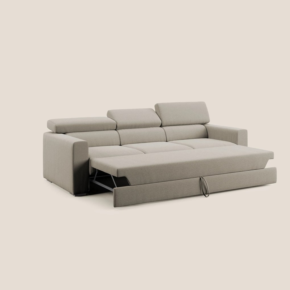 Dylan divano a 3 sedute con pouf estraibile poggiapiedi in tessuto simil cotone impermeabile T13 panna