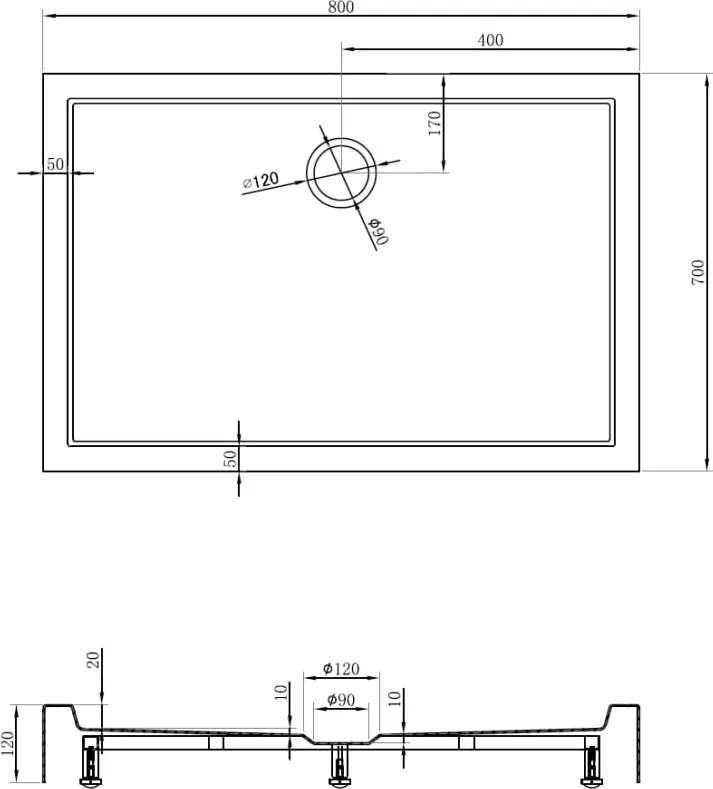 Mexen Flow+ piatto doccia rettangolare 80 x 70 cm, bianco lucido - 46R107080H