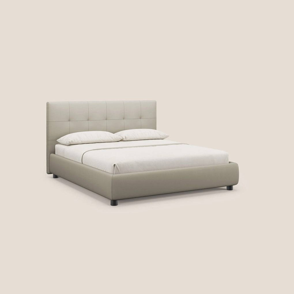 Minato letto imbottito contenitore con testata trapuntata in ecopelle impermeabile T04 tortora