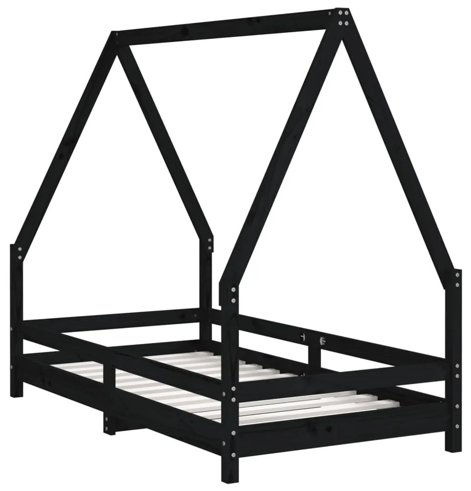 Giroletto per bambini nero 80x160 cm in legno massello di pino
