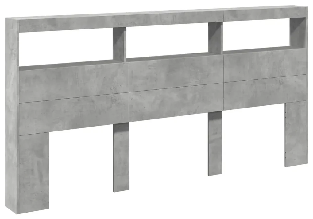 Testiera con contenitore a led grigio cemento 200x17x102 cm