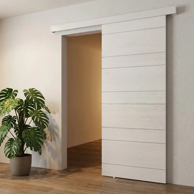 Porta scorrevole reversibile Ropes in mdf bianco, L 93 x H 212 cm, con binario Meli