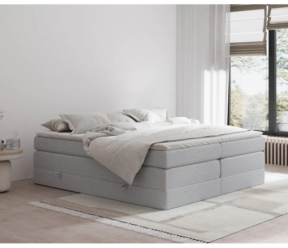 Letto boxspring grigio chiaro con contenitore/senza testiera 140x200 cm Juniper – Maison de Rêve