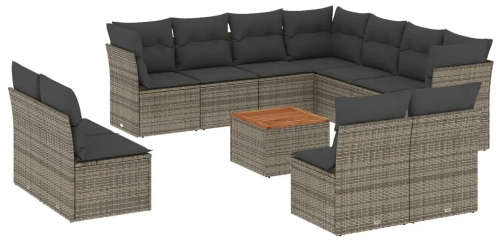 Set divani da giardino 12 pz con cuscini grigio in polyrattan