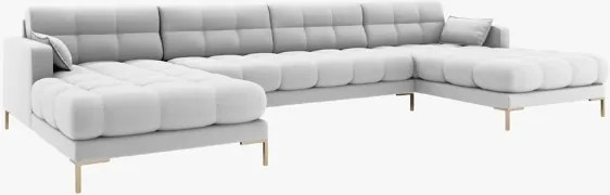 Divano angolare Mamaia 6 posti in tessuto Bouclé gambe oro – L383 cm
