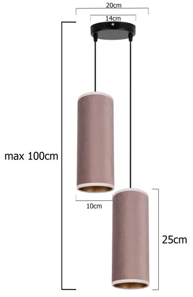 Lampadario a cavo AVALO 2xE27/60W/230V Ø20 cm rosa/rame