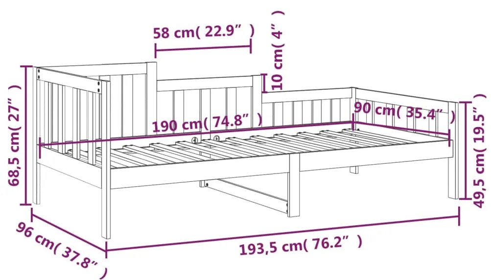 Dormeuse Miele 90x190 cm in Legno Massello di Pino