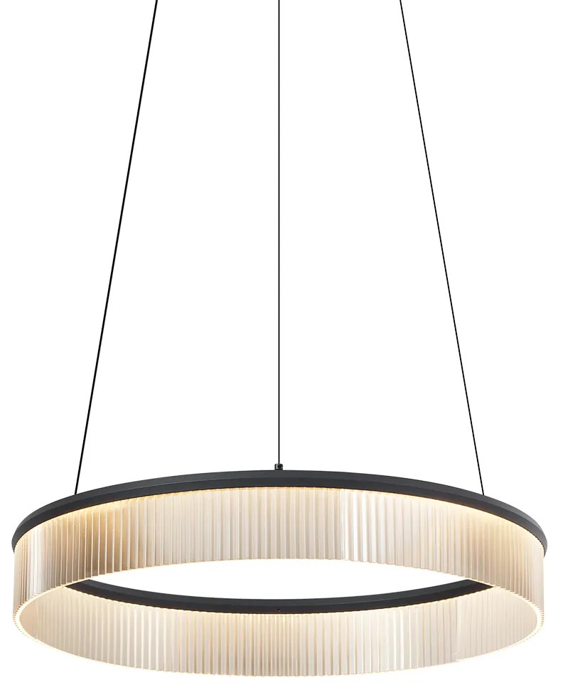 Lampada a sospensione moderna nera 59cm incl. LED dimmerabile a 3 livelli - Anello Chandelier