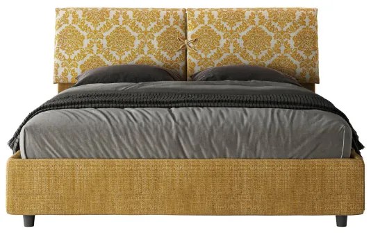 Letto matrimoniale con rete imbottito 160x210 tessuto Agata 3 giallo Mados