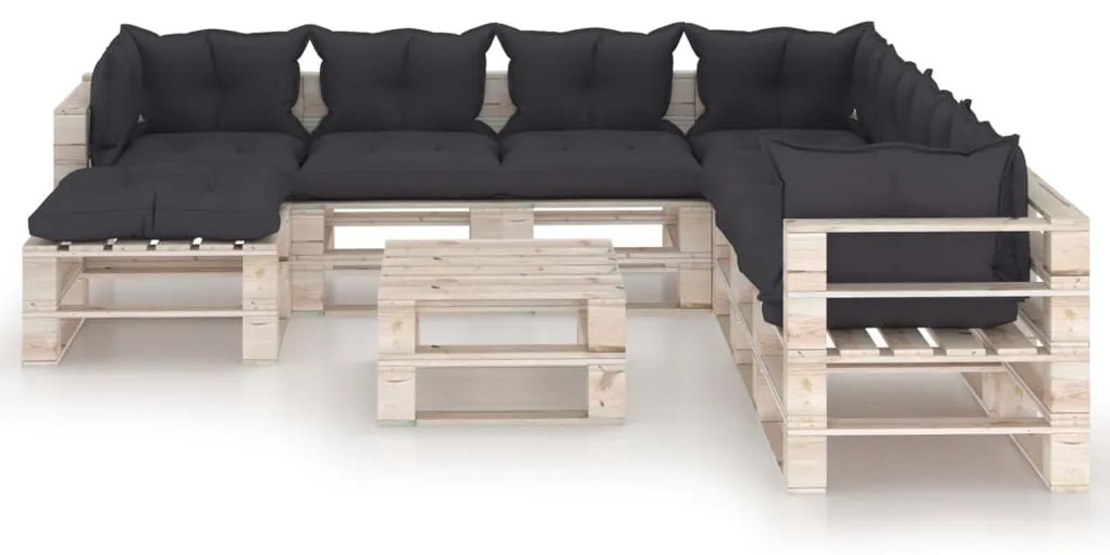 Set divani da giardino pallet 9 pz con cuscini in legno di pino