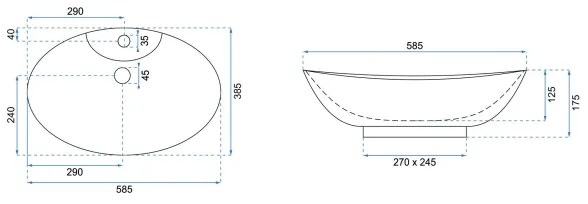 REA-U0160 - Lavabo da appoggio ROSA 38,5x58,5 cm ceramica/bianco lucido