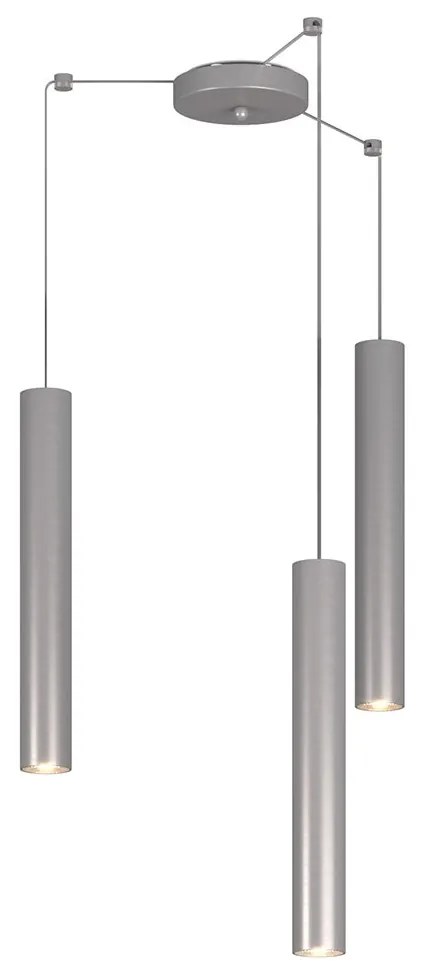 Lampadario Industrial-Minimal Xeana Metallo Grigio 3 Luci Gu10