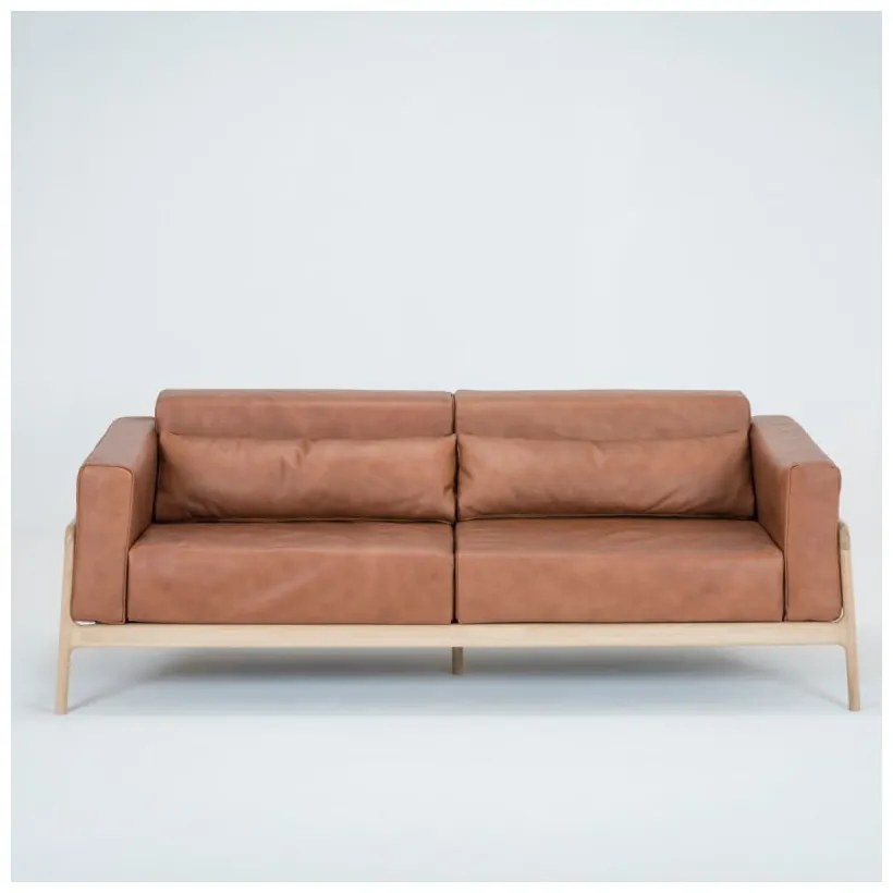 Divano in pelle di bufalo marrone cognac con struttura in rovere massiccio, 210 cm Fawn - Gazzda