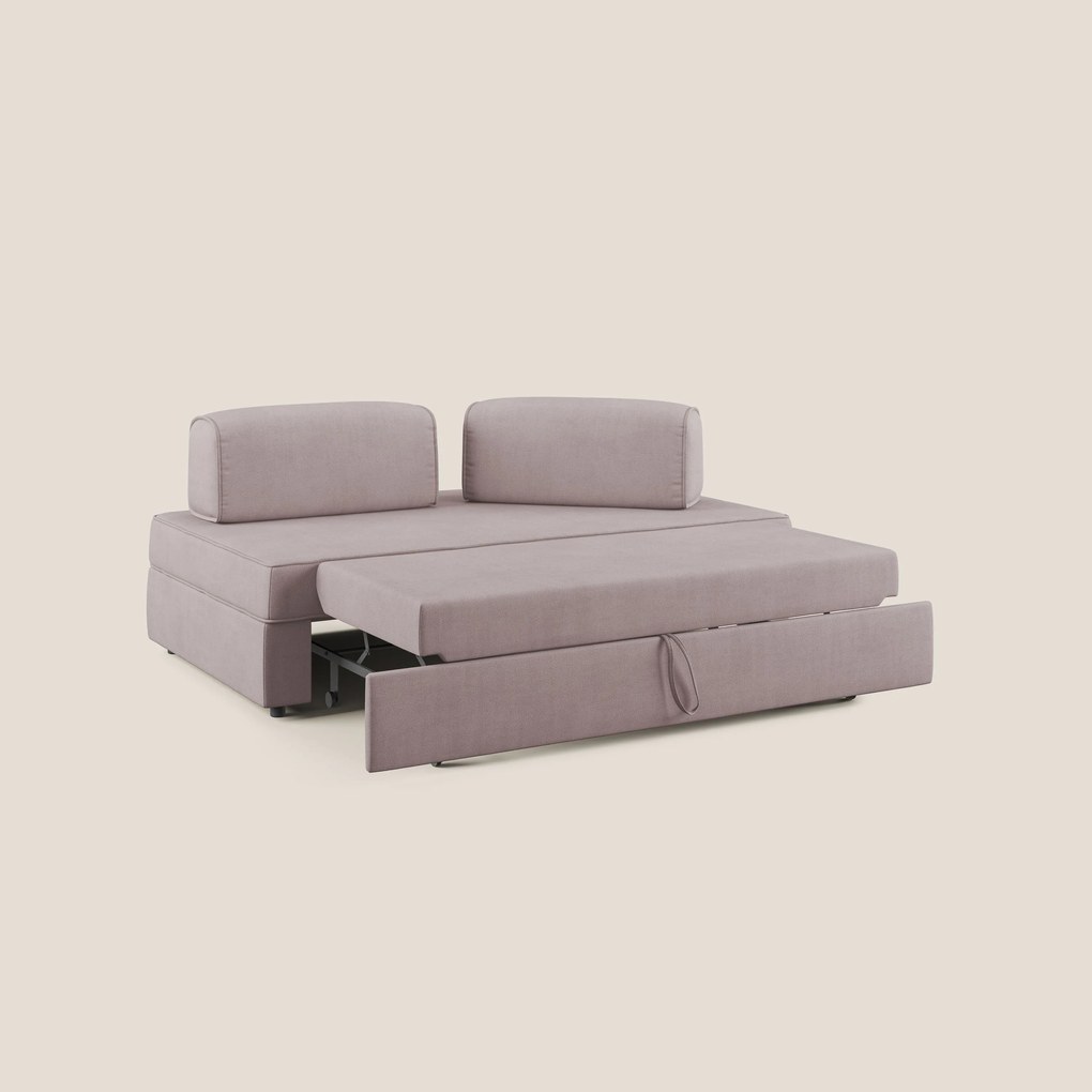 Liberty divano con pouf estraibile e schienali movibili in tessuto morbido impermeabile T02 rosa