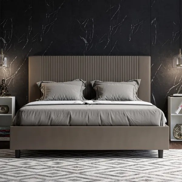 Letto con rete imbottito 160x200 similpelle cappuccino Goya