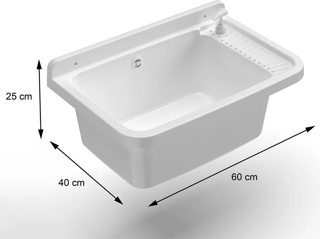 Lavatoio 60x40x25 cm Pilozzo a Parete con Dispenser in Resina Bianco...